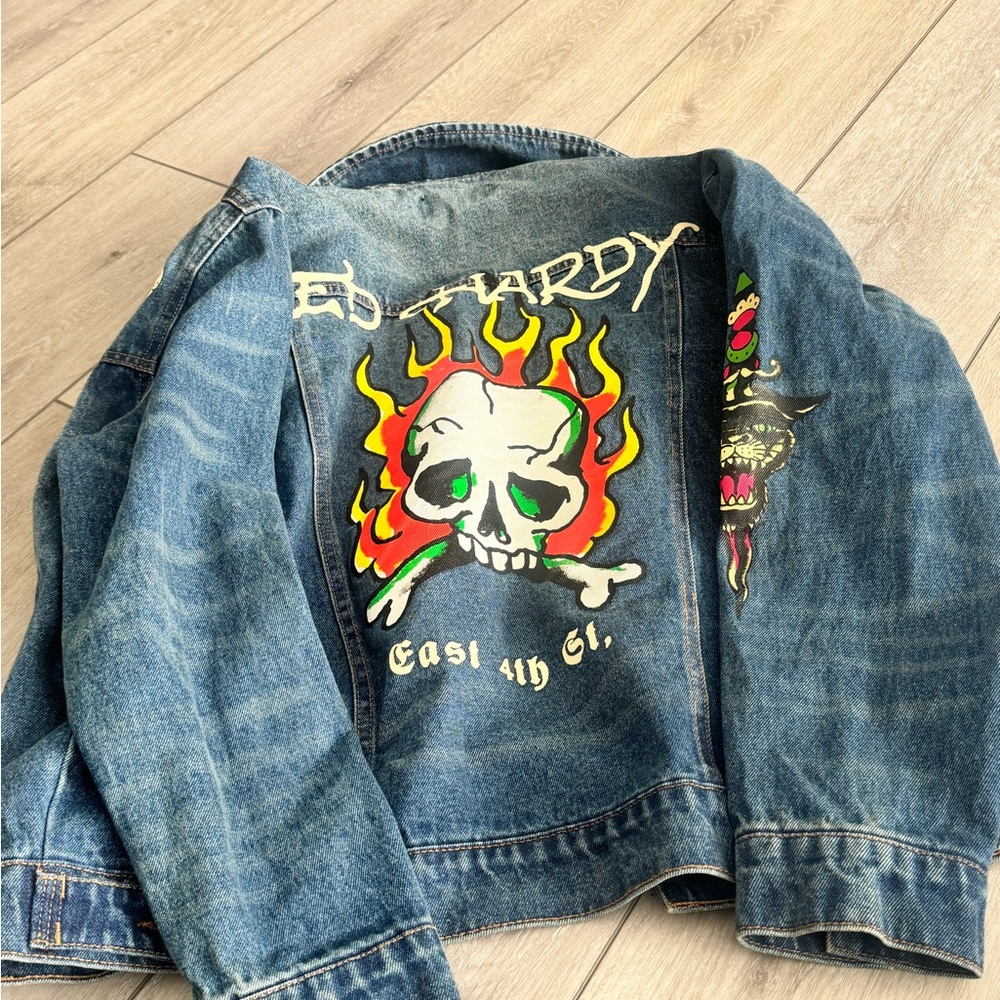 Ed Hardy Blue Jean Jacket with Skull Embroidery - Picture 8 of 9